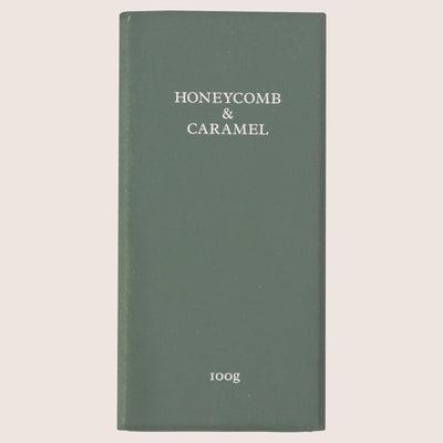 Honeycomb & caramel chocolate bar in dark green wrapper