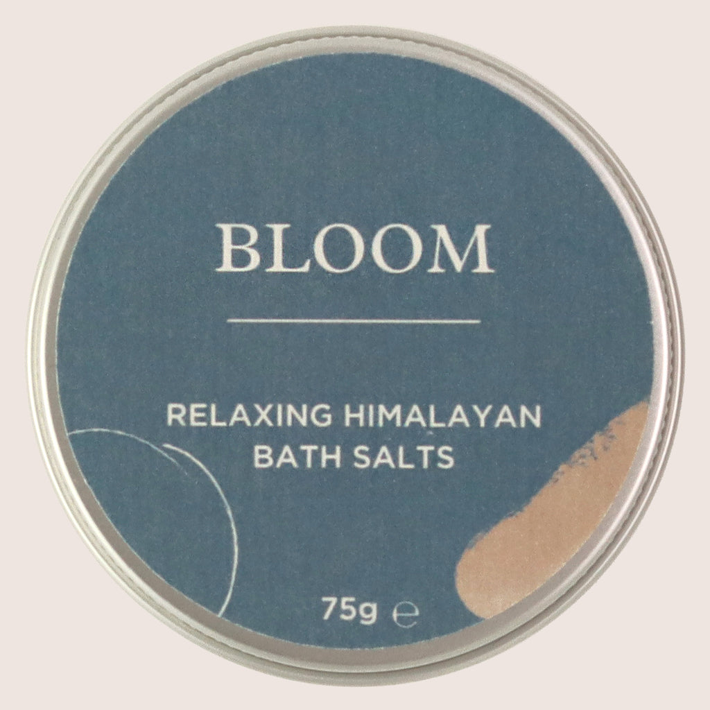 'Bloom' lavender bath salts in 75g tin with blue sticker