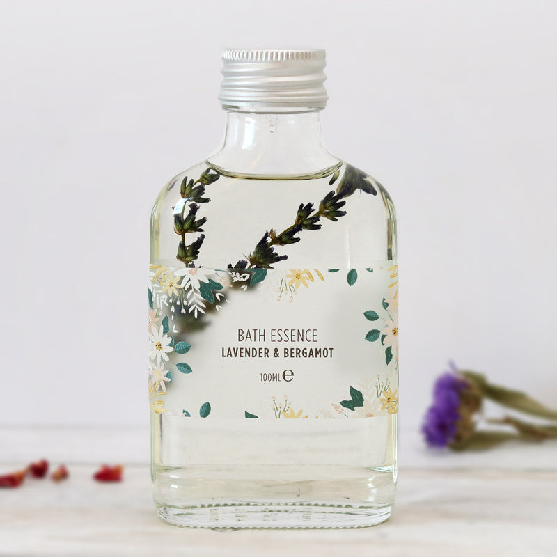Lavender & bergamot bath essence in 100ml glass bottle