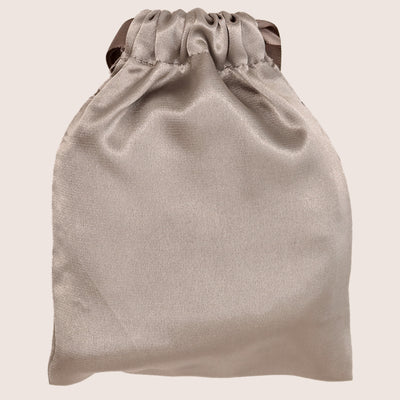 Grey silk eye mask in matching grey silk pouch