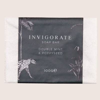 Invigorate double mint & poppyseed soap bar with dark green jungle design wrapper