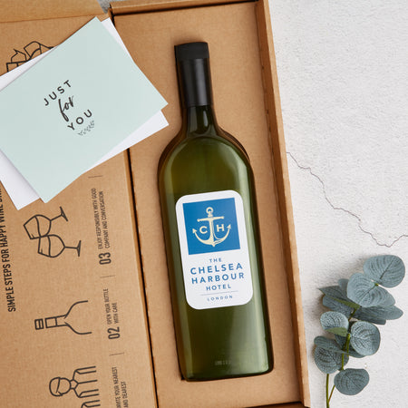 A bottle of Letterbox Wine with Corporate Branding for a hotel