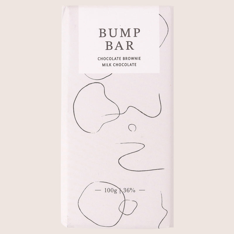'Bump Bar chocolate brownie milk chocolate bar in black and white design