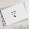 New mum greetings card in off-white with black text and pram image