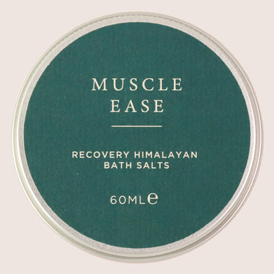 Muscle Ease Himalayan Bath Salts in dark green tin