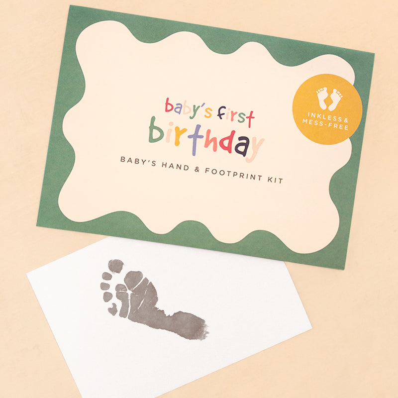 'baby's first birthday' baby's hand & footprint kit in green scallop-edged envelope