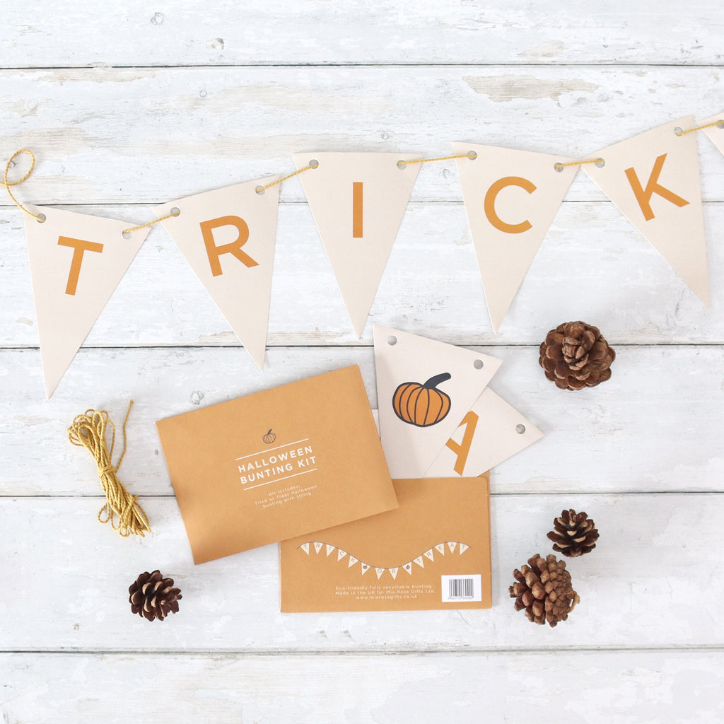Trick or treat halloween bunting with an orange bunting kit envelope