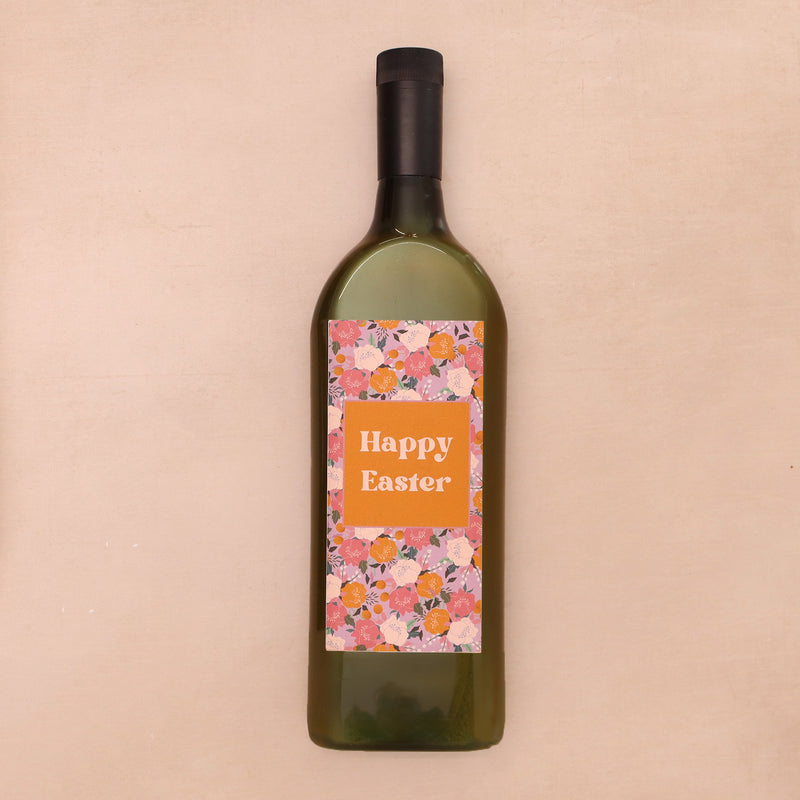 Letterbox wine with floral happy easter label