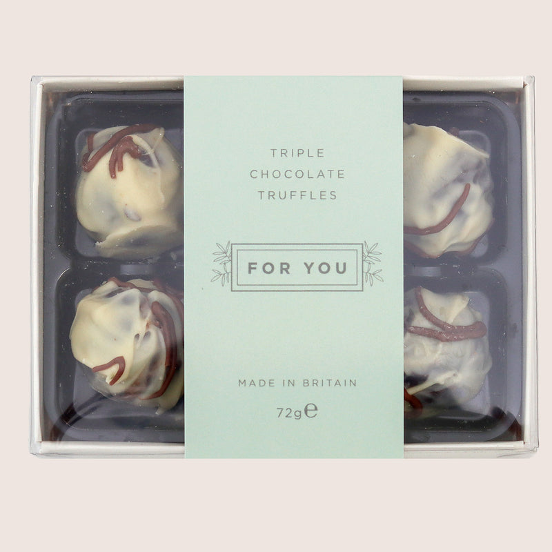 6 triple chocolate truffles in a 'for you' pale green sleeve