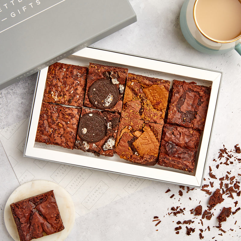 Eight chocolate brownies in a letterbox-friendly gift set