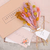Pink, purple and yellow pastel dried flower bouquet with for you tag and greetings card
