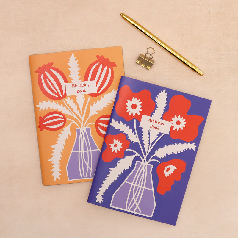 2-in-1 address book & birthday book with vibrant purple and yellow design