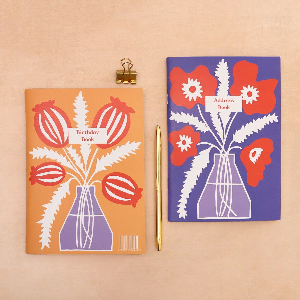 2-in-1 address book & birthday book with vibrant purple and yellow design