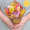 Full-sized pre-arranged summer flower bouquet in pinks, purples and yellows
