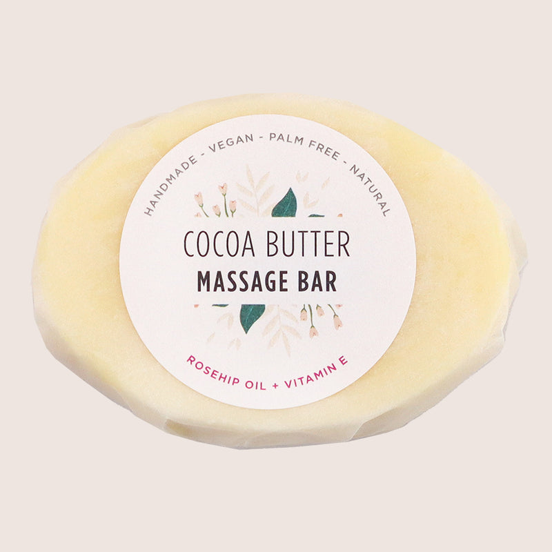 Cocoa butter massage bar containing rosehip oil & vitamin E