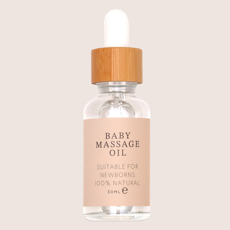 Baby massage oil in 30ml glass bottle with pipette dropper lid