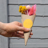 Colourful bright summer dried flower posy in a Kraft cone with for you sticker