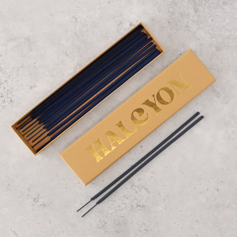 Sea grass scented incense sticks in a yellow gold-foiled Halcyon gift box